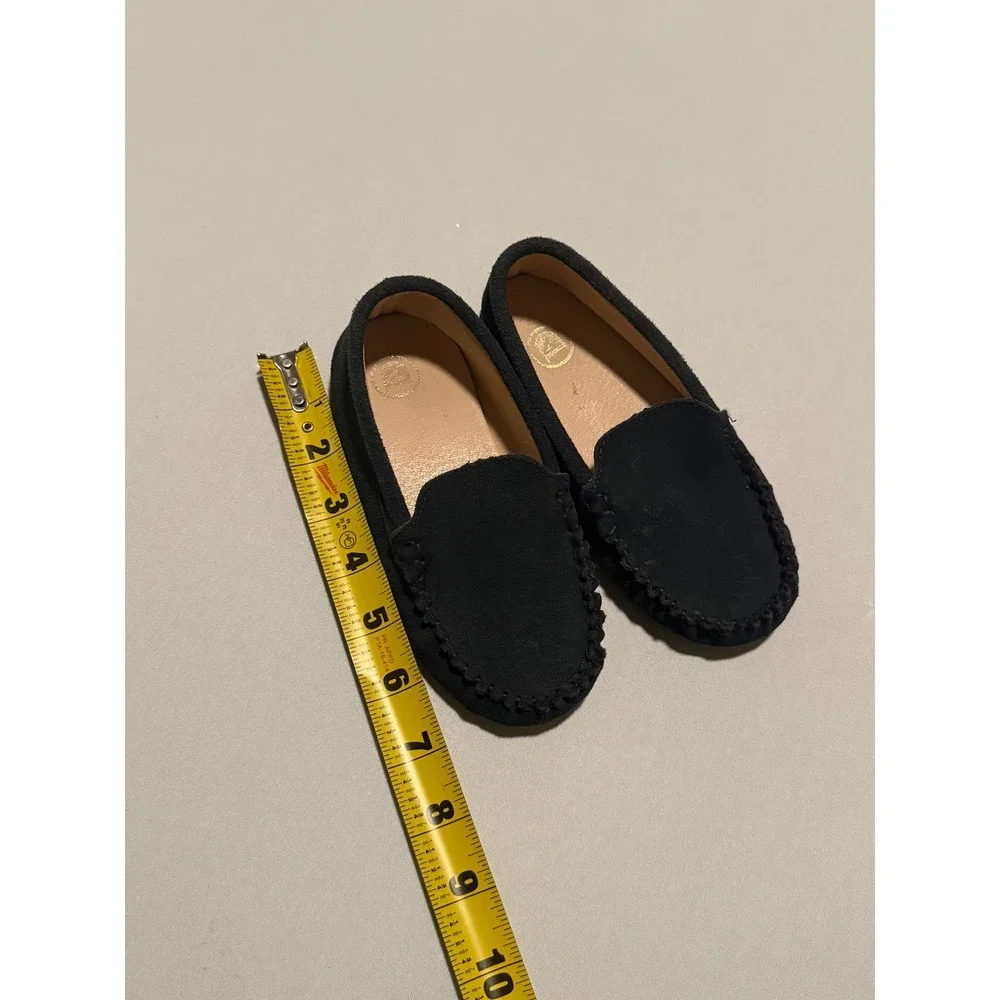 Kids Dark Blue Suede Loafers Slip On Moccasin Dress Shoes Pebble, size appx 9